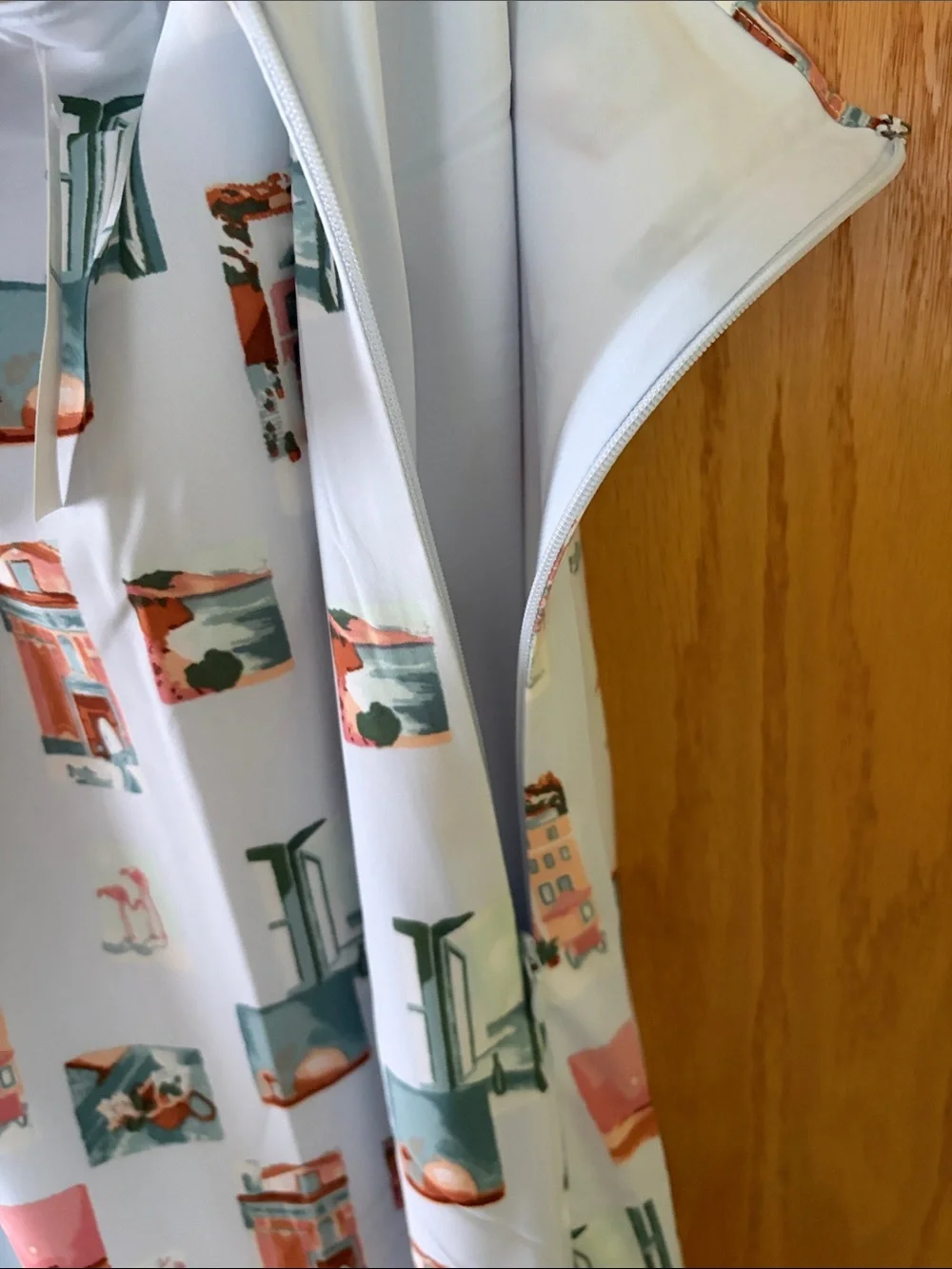 Abercrombie & Fitch White Slip Maxi Dress with Coral and Teal Print